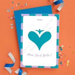 Carte "Aime, vis et brille" coeur bleu