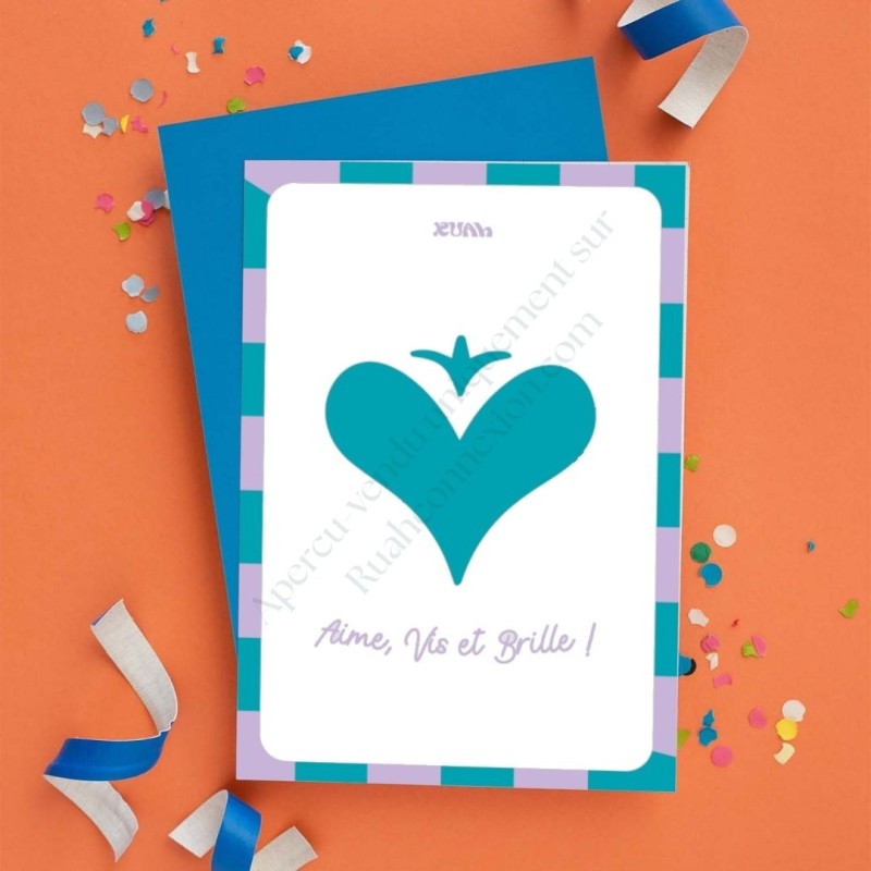 Carte "Aime, vis et brille" coeur bleu Carte "Aime, vis et brille" coeur bleu