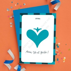 Carte "Aime, vis et brille" coeur bleu clair et bleu foncé