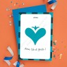 Carte "Aime, vis et brille" coeur bleu clair et bleu foncé