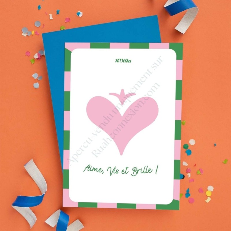 Carte "Aime, vis et brille" coeur rose clair Carte "Aime, vis et brille" coeur rose clair