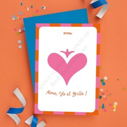 Carte "Aime, vis et brille" coeur rose orange