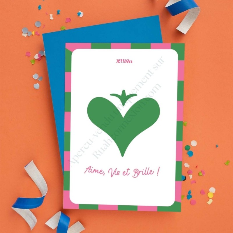 Carte "Aime, vis et brille" coeur vert Carte "Aime, vis et brille" coeur vert