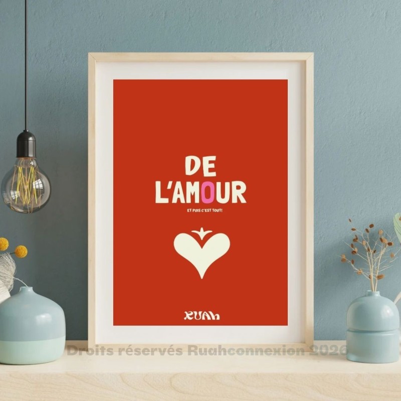 Affiche "L'amour" car Dieu est amour. Illustration colorée et joyeuse