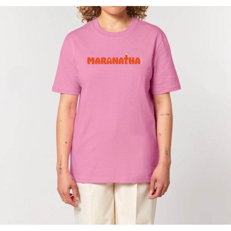 Tshirt "Maran-atha" coloris bubble visuel  orange et rose