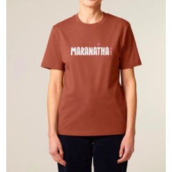 T shirt "Maranatha" coloris chocolat visuel  blanc et rose