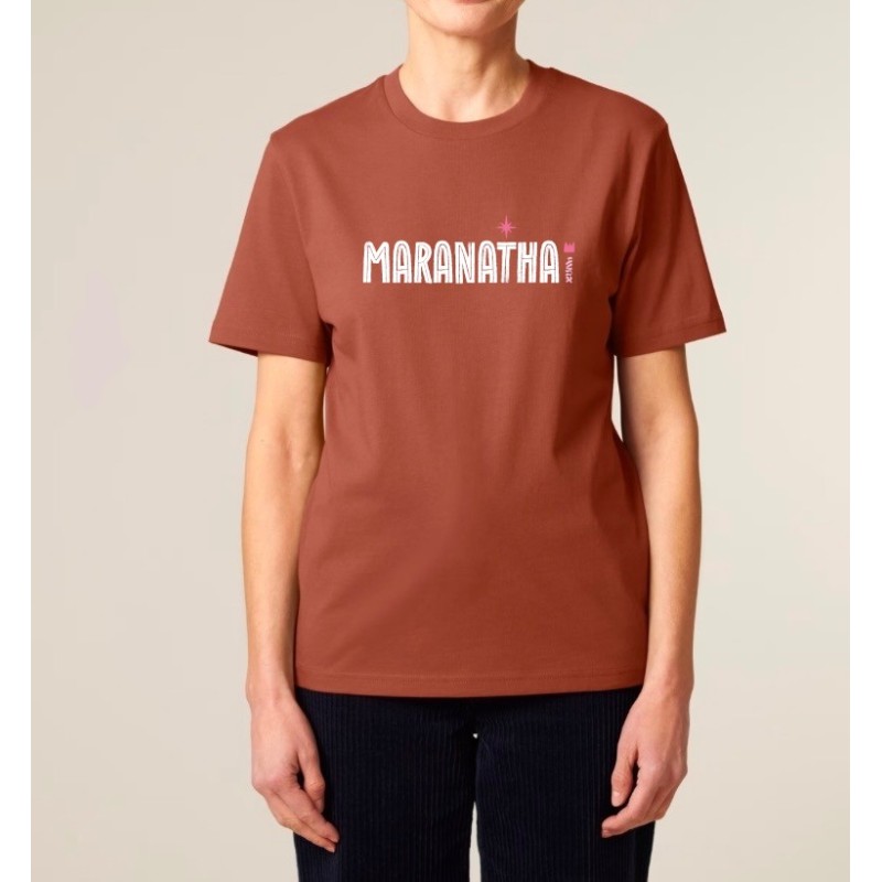 T shirt "Maranatha" coloris chocolat visuel  blanc et rose