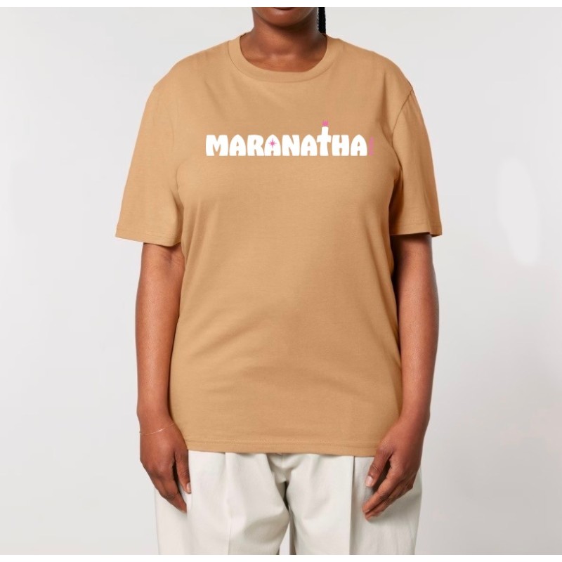 Tshirt "Maran-atha" coloris latte visuel blanc fuchsia