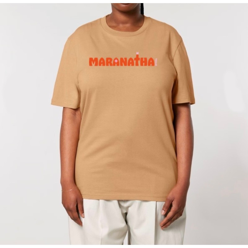 Tshirt "Maran-atha" coloris latte visuel orange et rose