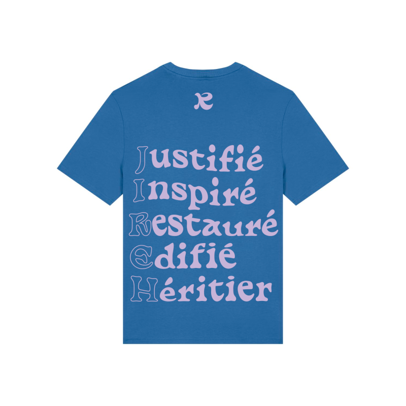 T- Shirt " Jireh " coloris Mindful blue et typographie lilas. T- Shirt " Jireh " coloris Mindful blue et typographie lilas.